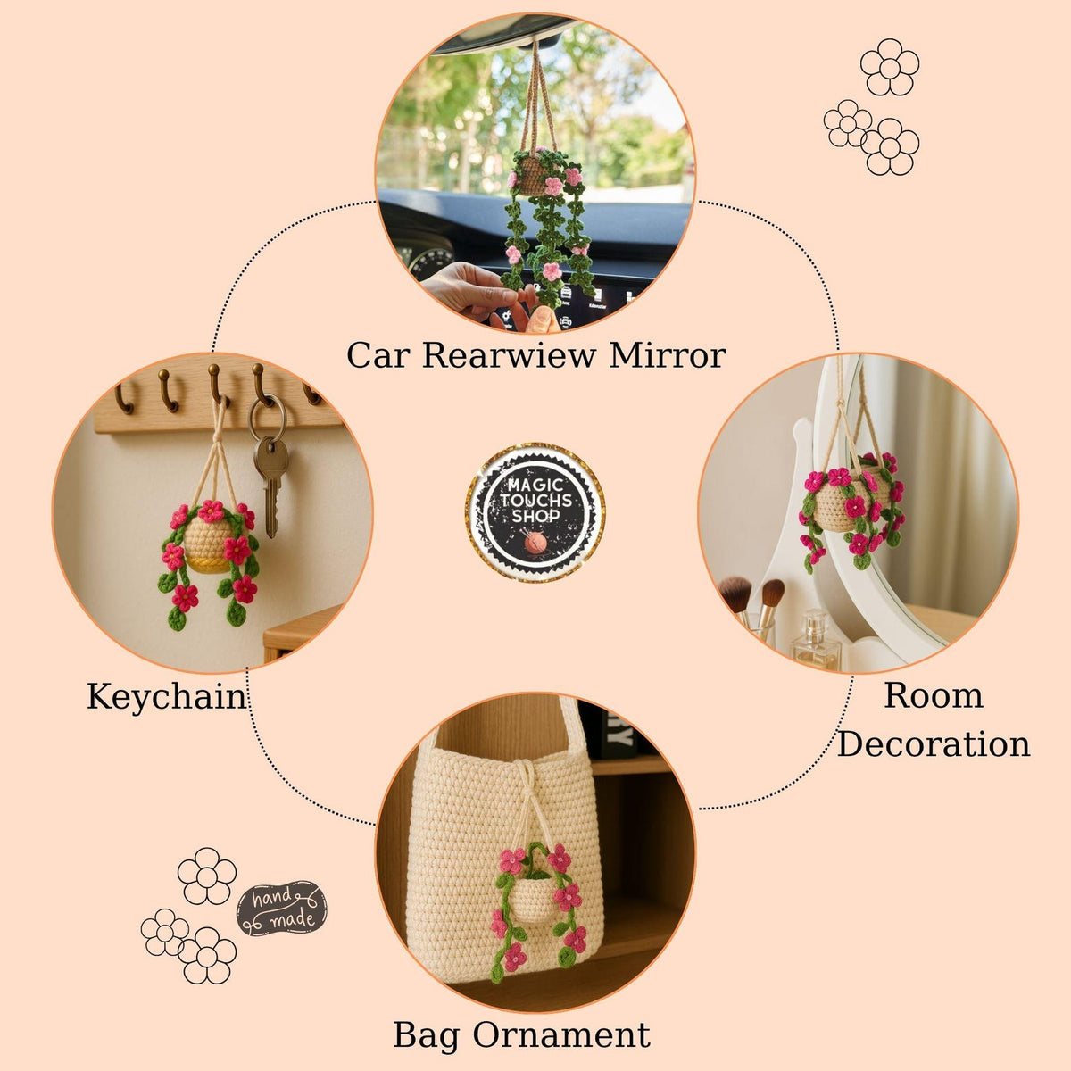 Crochet Plant Car Ornament: Personalized Succulent Car Accessory