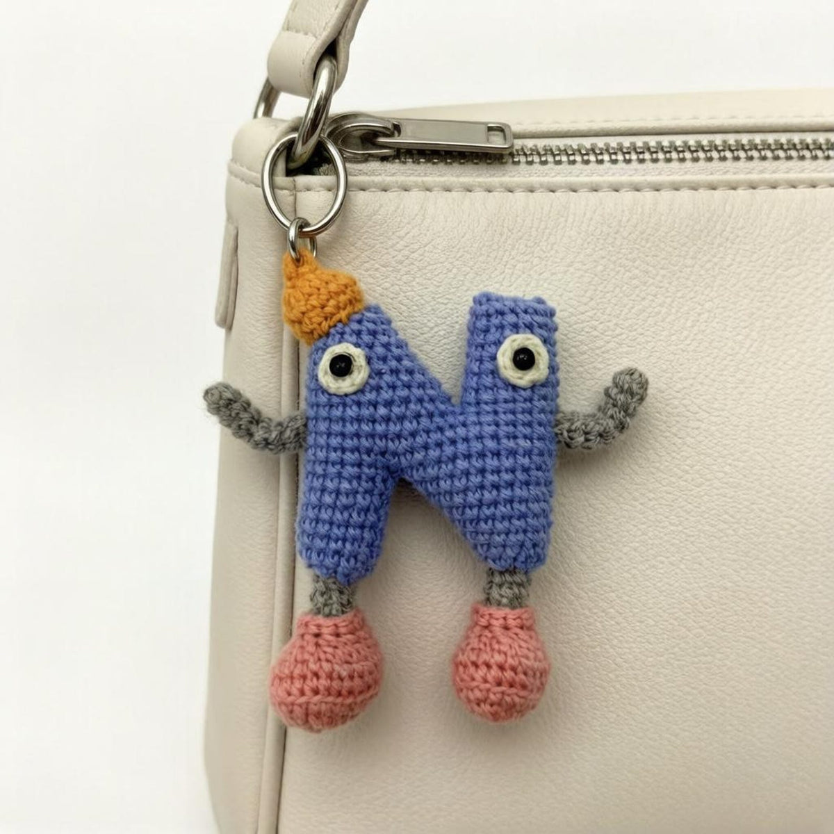 Artisan woven capital N charm, key suspend trinket, rucksack ornamental accents, personalized initial adornment, Yuletide pack embellishment