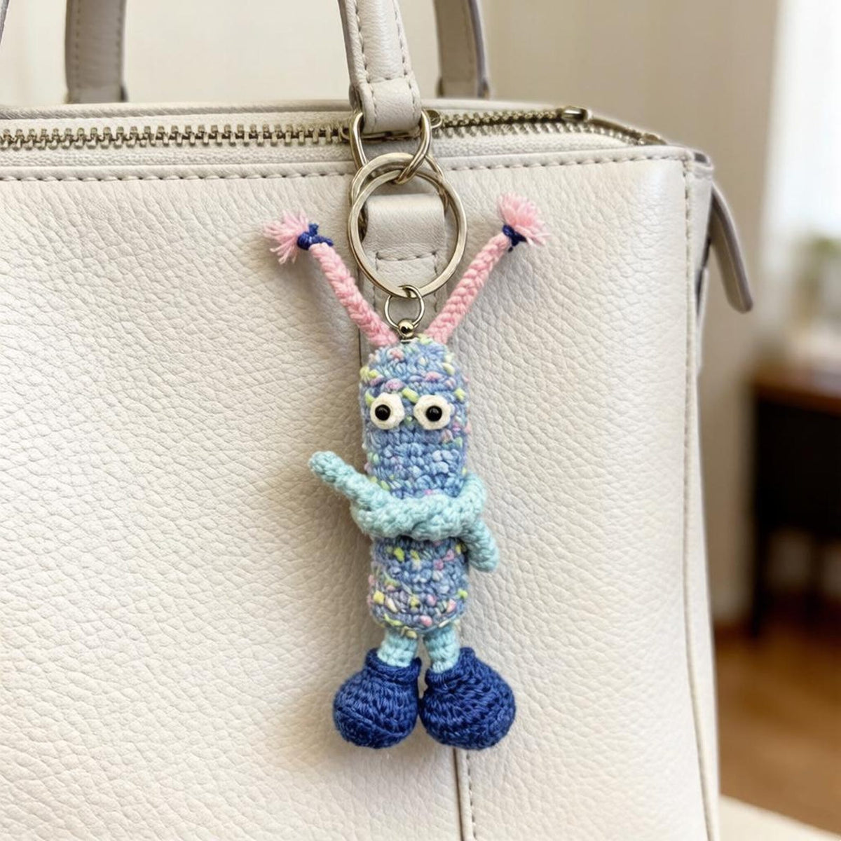 Handwrought Uppercase I Trinket, Whimsical Romantic Embellishment, Purse Adornment, Multicolored Yarn Sculptures, Christmas Holiday Goods