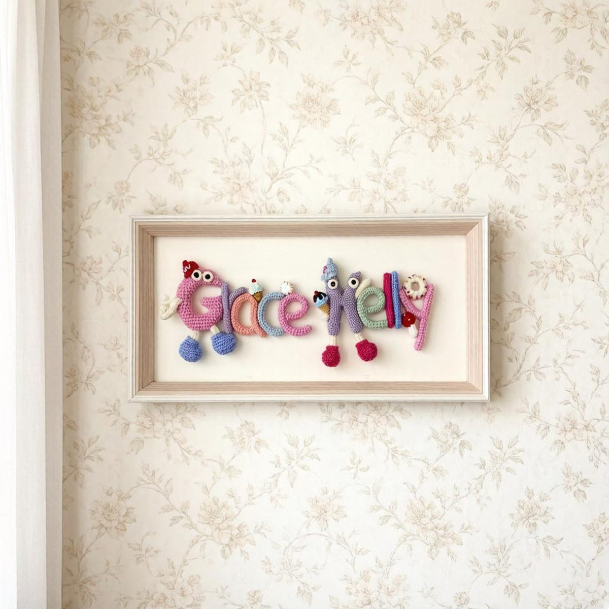 Hand Knit Wool Monogram Silhouettes Bespoke Wall Embellishment Nursery Accent Juvenile Monikers Birthday Tokens Christmas Holiday Goods