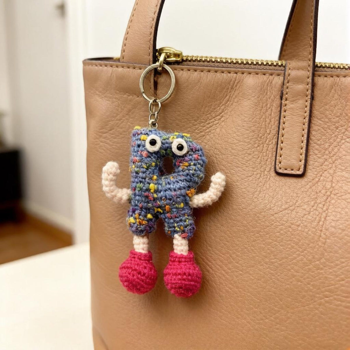 Handwrought Uppercase R Trinket, Purse Embellishment, Gathering Mementos, Multicolored Yarn Sculptures, Christmas Holiday Goods