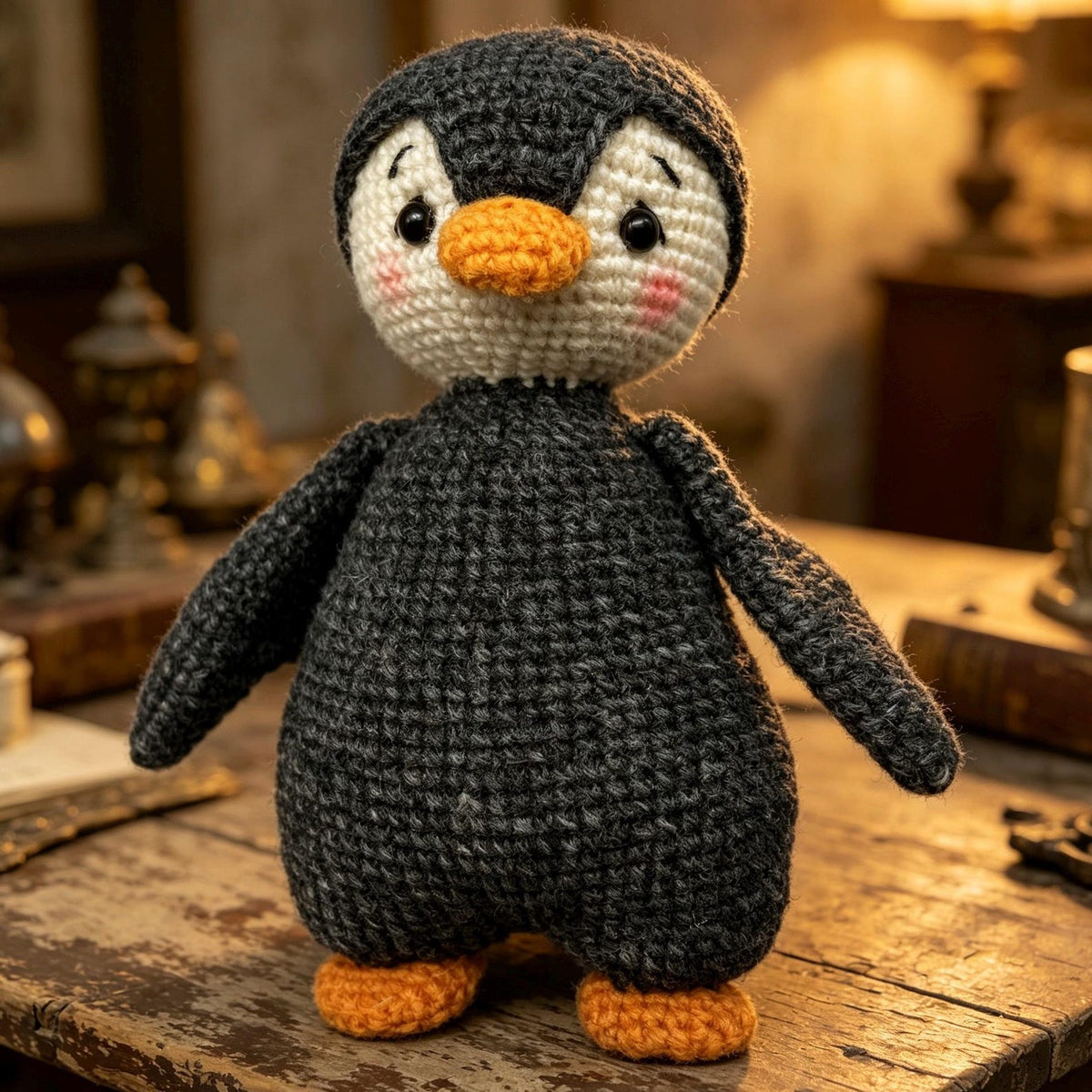Hand Knit Winter Penguin Figurines Desktop Embellishments Vintage Curios Toddler Tokens Gathering Surprises Christmas Holiday Trinkets