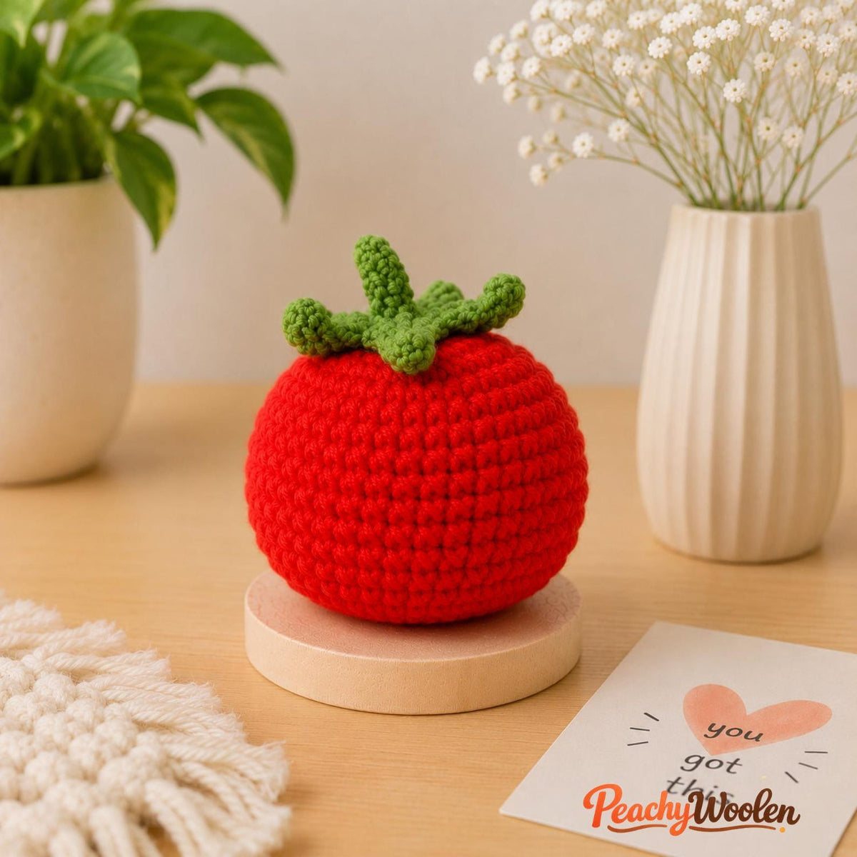 Crochet Tomato Encouragement Gift, Positive Affirmation Desk Decor, Cute Amigurumi Keepsake, Best Friend Coworker Family Graduation Present