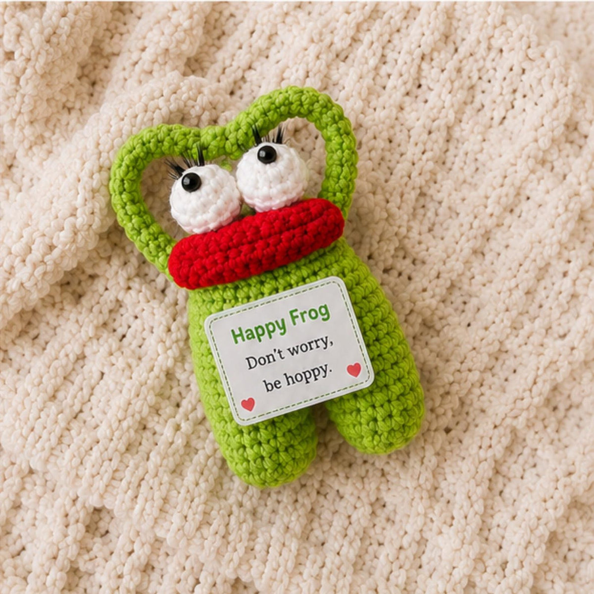 Crochet Frog Gift, Funny Encouragement Plush, Positive Message Desk Buddy, Cute Friendship Birthday Gift for Coworker Student Teacher