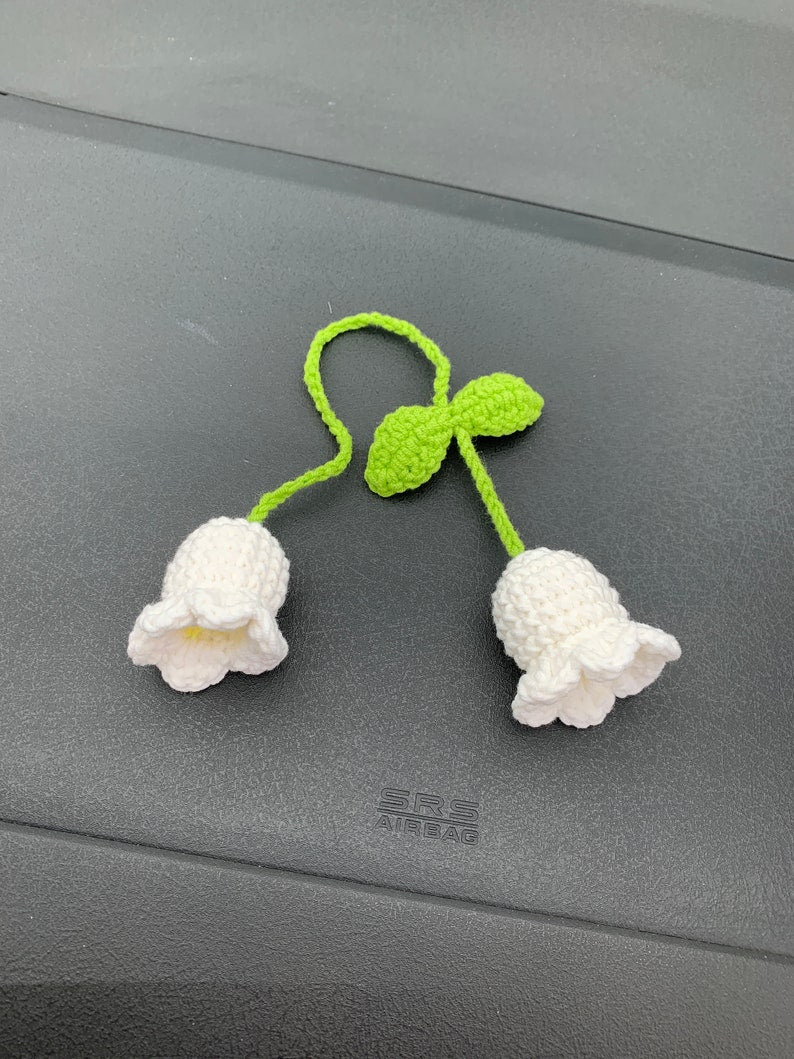 Cute Lily of the valley kawaii Flower Car Mirror Hanging Charm Fruit Decor Teens Interior Rear View Mirror car Accessories for Women