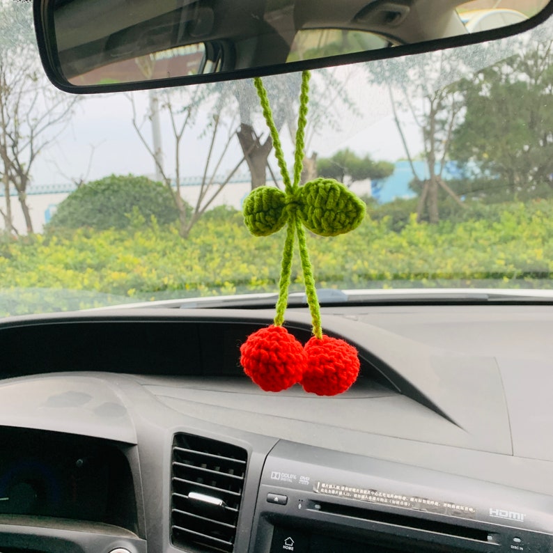 Cute Cherry kawaii Flower Car Mirror Hanging Charm Fruit Decor Teens Interior Rear View Mirror car Accessories for Women