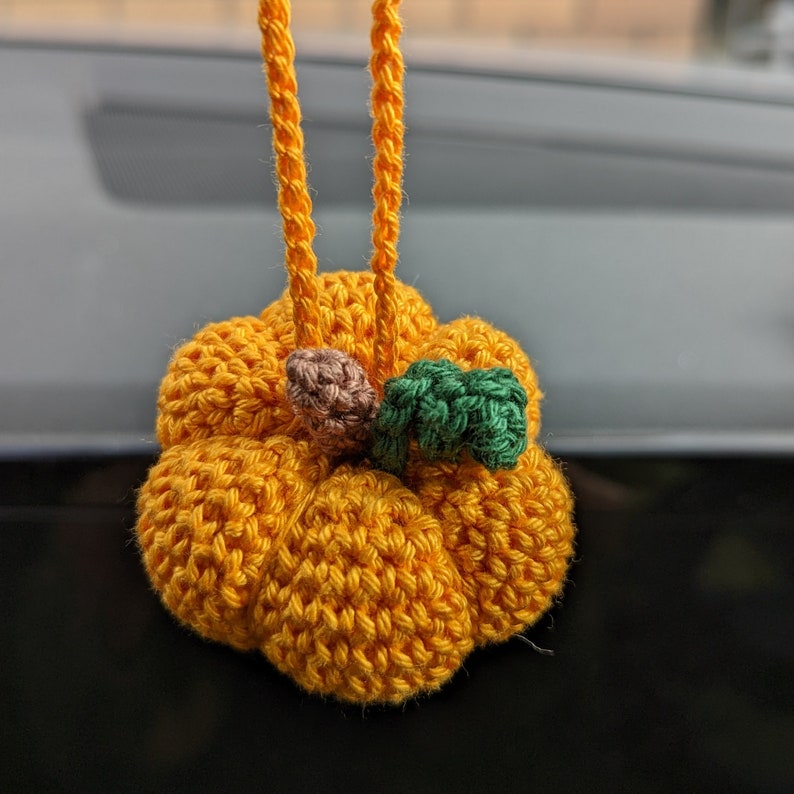 Crochet Pumpkin Car Charm | Pumpkin Plush Rearview Mirror Hanger