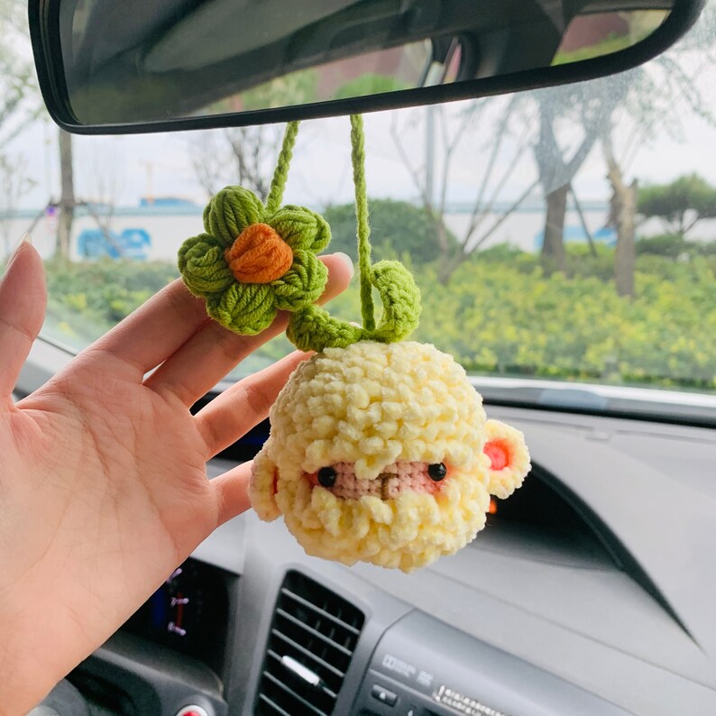 Cute flower Plush Sheep Flower Car Mirror Hanging Charm Fruit Decor Teens Interior Rear View Mirror car Accessories for Women
