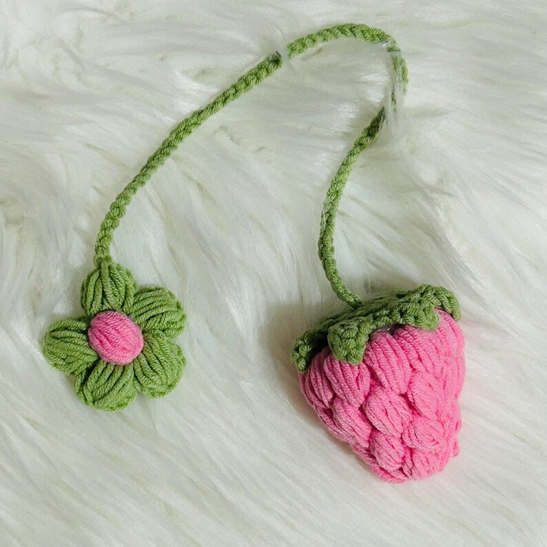 Cute Strawberry kawaii Flower Car Mirror Hanging Charm Fruit Decor Teens Interior Rear View Mirror car Accessories for Women
