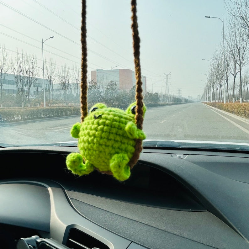 Cute Swing frog Crochet Car Mirror Hanging Accessories for Women Teens Interior Rear View Mirror animal Charm Decor
