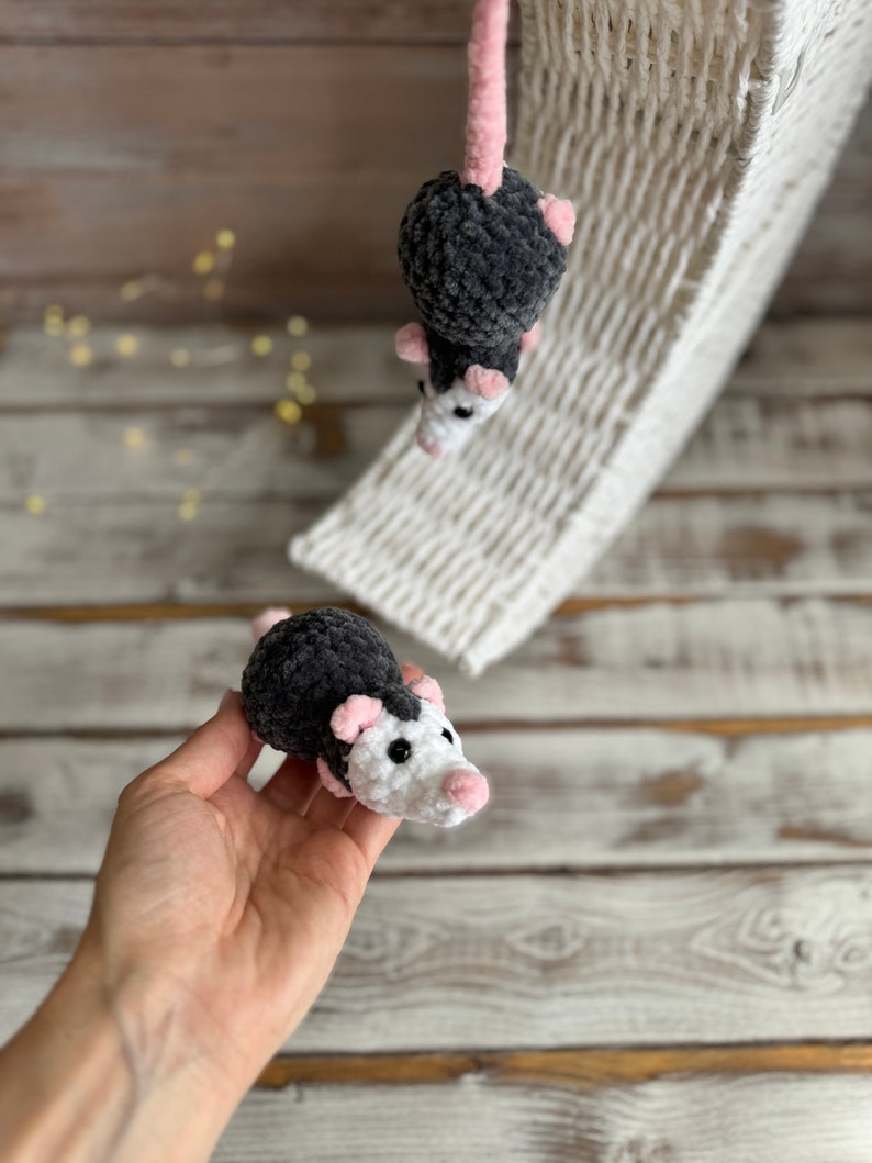 Car charms opossum rear view mirror hanger Crochet possum bag charm, prank toy, car decor accessory, first car gift