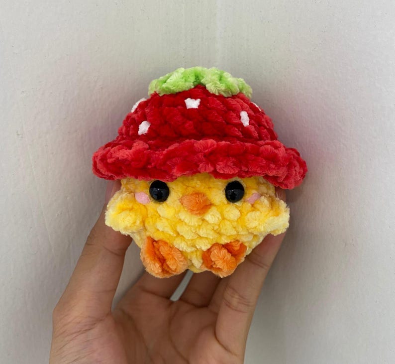 Handmade Crochet Duck With Hat, Amigurumi Duck Stuffed Animal, Baby Duck Frog Hat Strawberry Hat, Mini Duck Plushie, Duck Lovers Gift