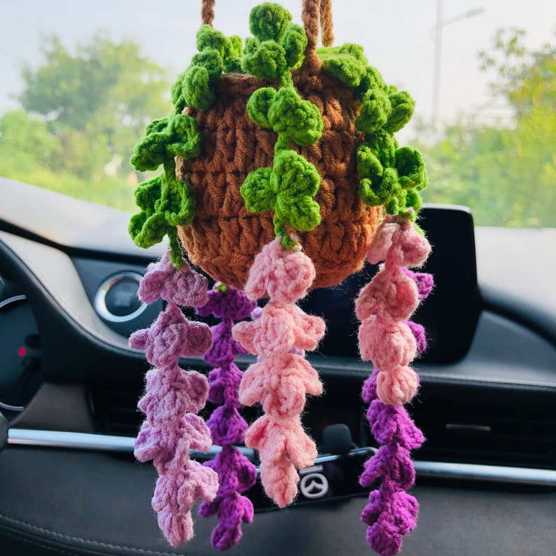Handmade crochet lavender flower Car Mirror Hanging sunflower Interior Rear View Mirror Car Accessories gift for car