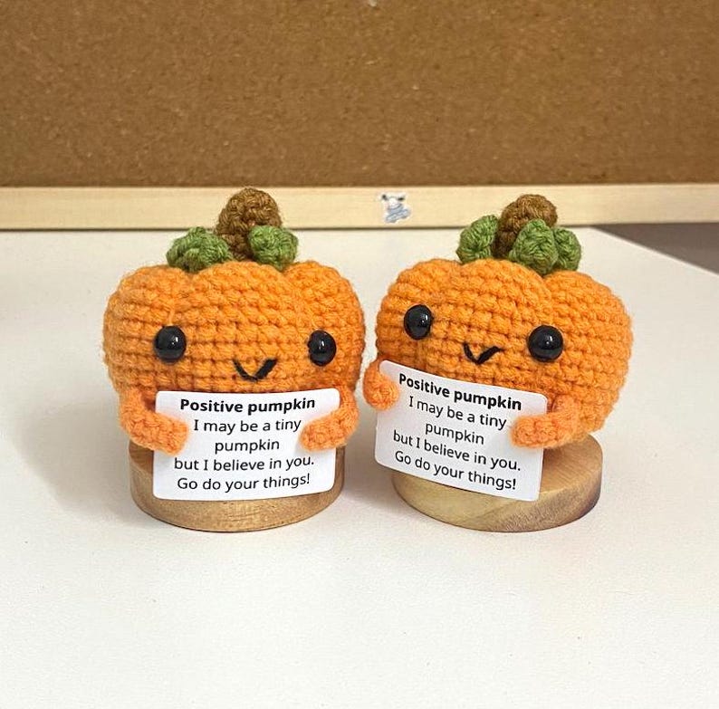 Crochet Supportive Pumpkin, Positive Pumpkin, Pumpkin Decoration, Crochet Halloween Desk Decor, Coworkers Gift, Halloween Gift
