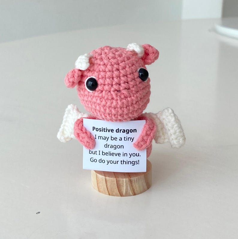Adorable Crochet Dragon, Positive Dragon, Crochet Animal Support Inspirational, Funny Desk Decor, Coworker Gift, Birthday Gifts