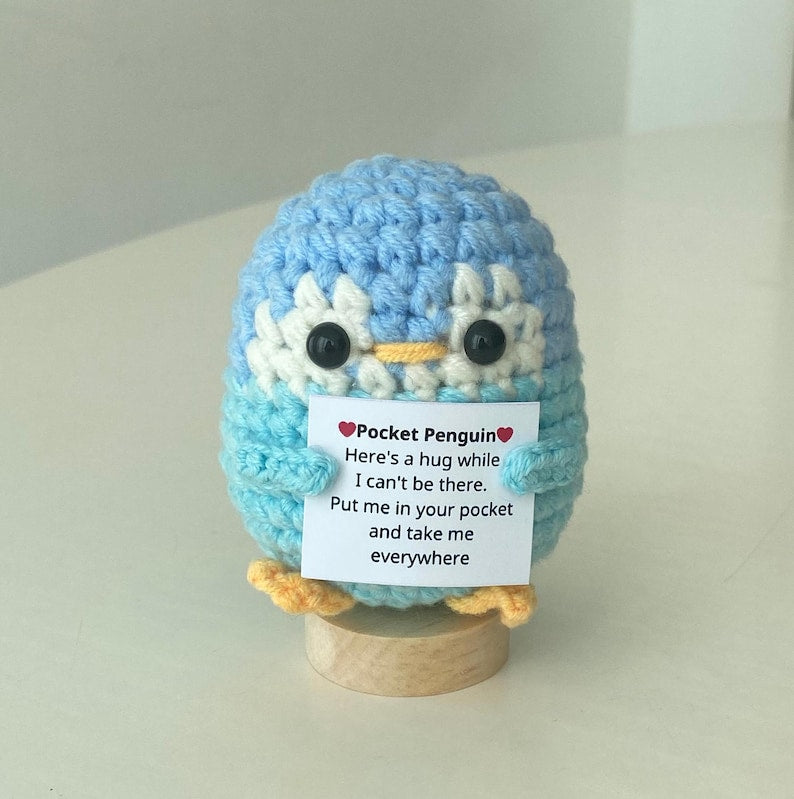 Crochet Penguin Support Inspirational, Positive Penguin, Crochet Animal Gifts, Funny Desk Decor, Healing Gift, Birthday Gift For Friends