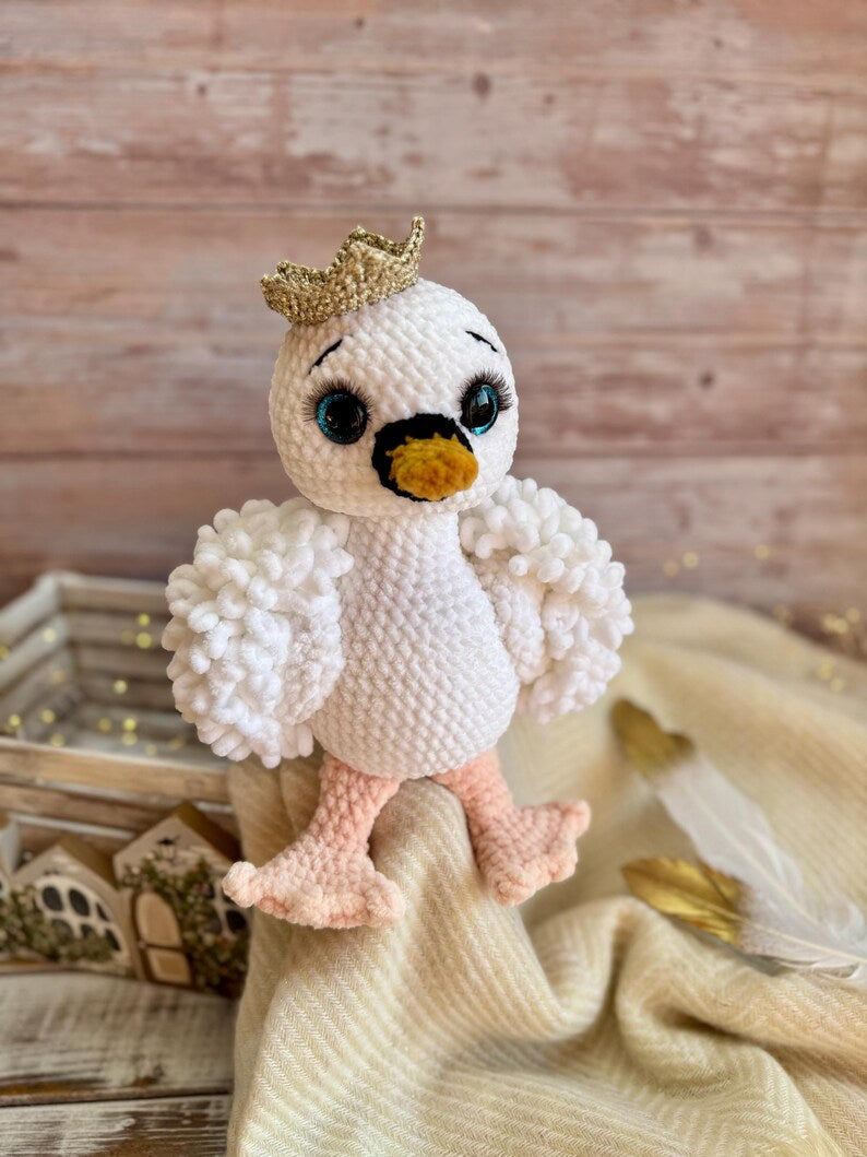 Crochet Swan Decor, Princess Swan Keepsake, Handmade White Swan Plush, Fairytale Nursery Decor, Baby Shower Gift