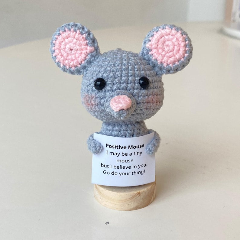 Handmade Crochet Mouse Positive With Desk Decorations, Supportive Mouse Plush, Birthday Gift, Gifts For Children, Interesting Gifts