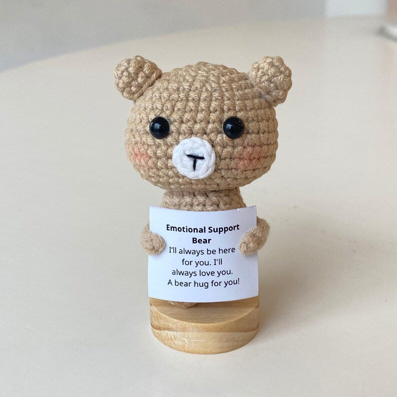 Handmade Crochet Bear Positive With Desk Decorations, Supportive Bear Plush, Birthday Gift, Gifts For Children, Interesting Gifts