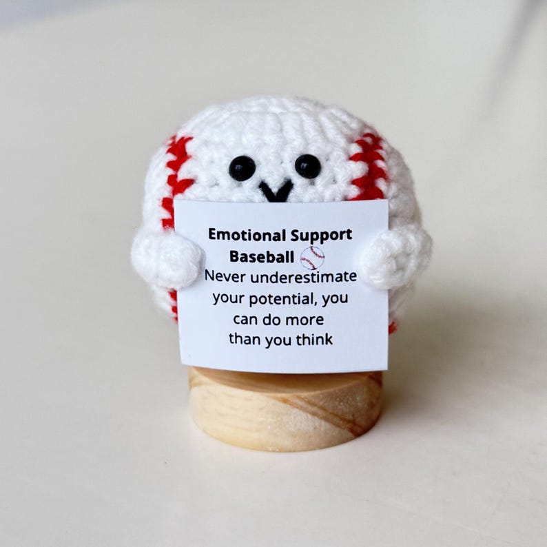 Funny Positive Baseball, Knitted Baseball Toy With Positive Card, Cute Ball Wool Inspirational, Cheer Up Gift For Baseball Team Player