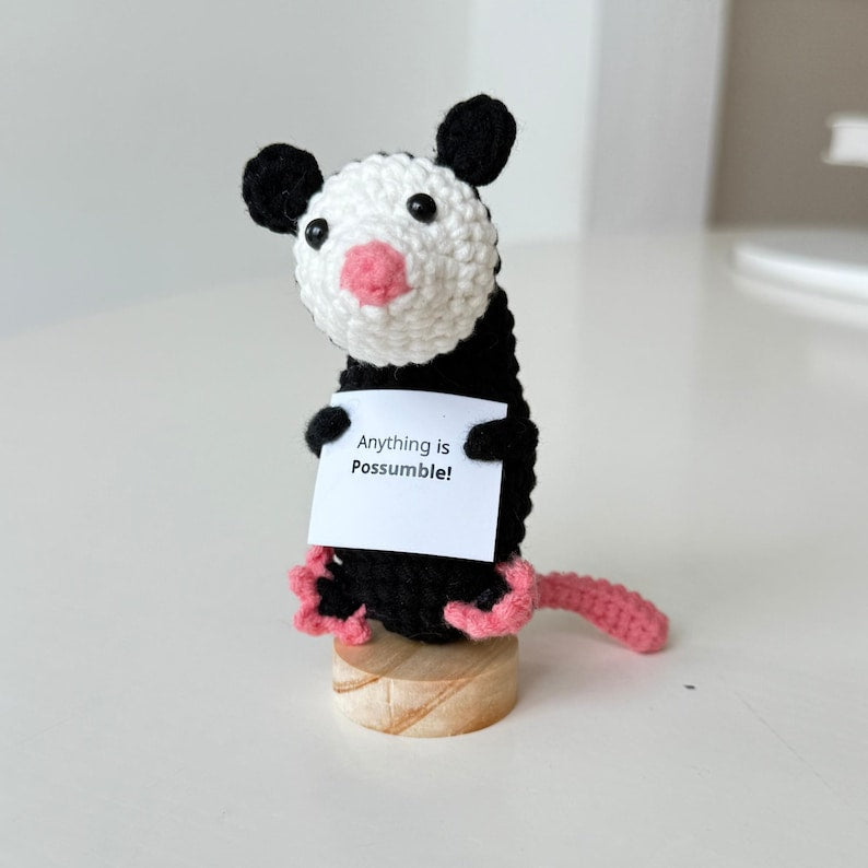 Crochet Opossum Positive With Desk Decorations, Supportive Possum Plush, Birthday Gift, Gifts For Children, Interesting Gifts