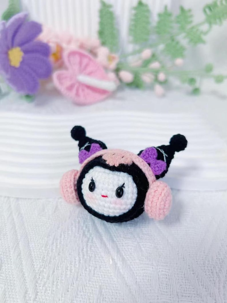 Handmade Crochet Kuromi Plush, Amigurumi Kuromi, Kuromi Crochet Doll, Kuromi Plushie Kuromi Keychain, Kawaii Sanrio Bag Charm, Gift for Her