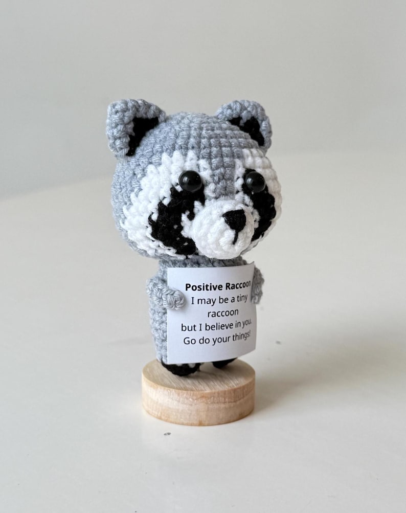 Crochet Raccoon Positive With Desk Decorations, Support Inspirational Raccoon Plush, Birthday Gift, Gifts For Children, Interesting Gifts