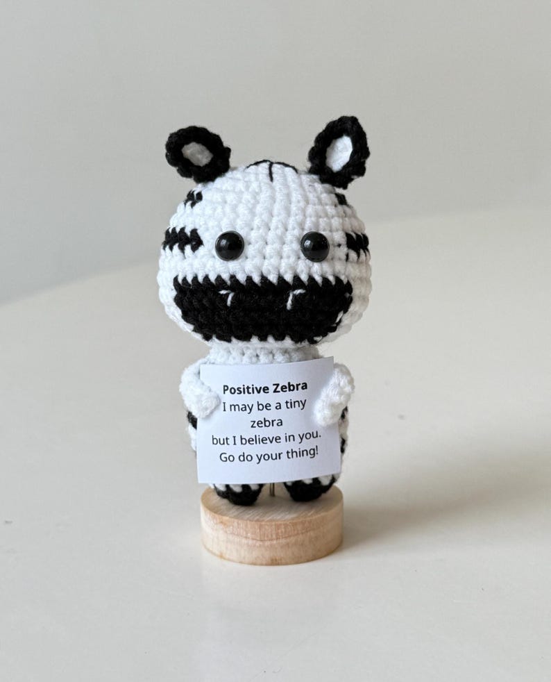 Crochet Zebra Positive With Desk Decorations, Support Inspirational Zebra Plush, Birthday Gift, Gifts For Children, Interesting Gifts