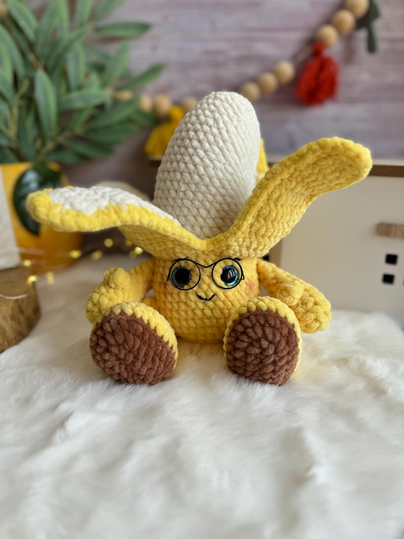 Crochet Banana Plush, Funny Amigurumi Banana, Handmade Fruit Plush, Cute Food Decor, Office Desk Gift, Fruit Lover Gift