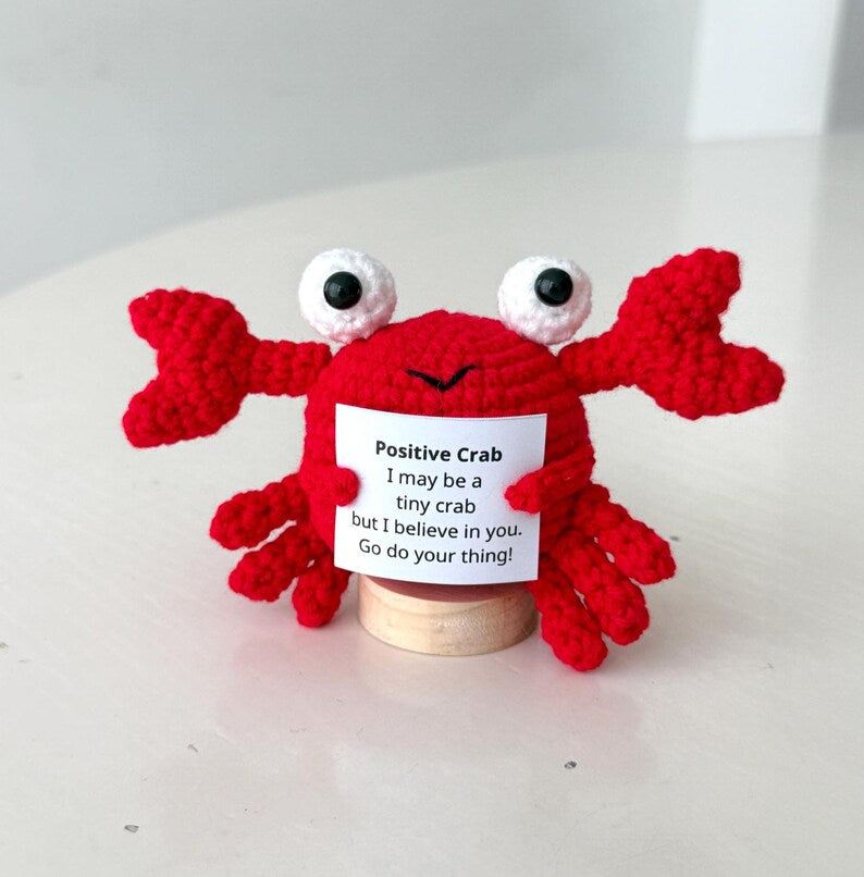 Crochet Crab Positive With Desk Decorations, Supportive Crab Plushie, Birthday Gift, Gifts For Children Family Friend Coworkers