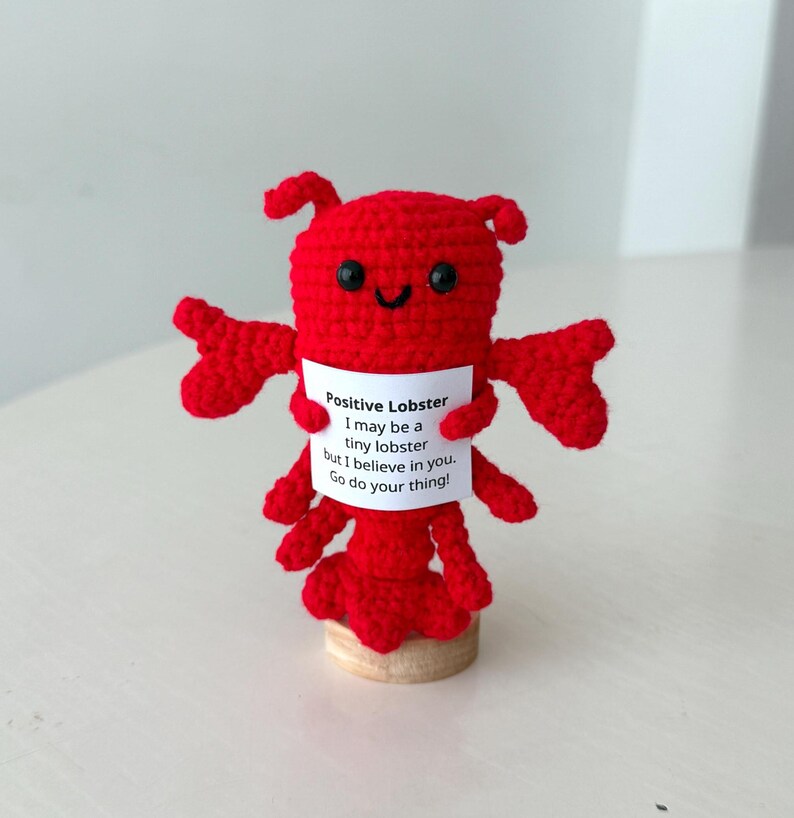 Crochet Lobster Positive With Desk Decorations, Supportive Lobster Plush, Birthday Gift, Gifts For Children Family Friend Coworkers