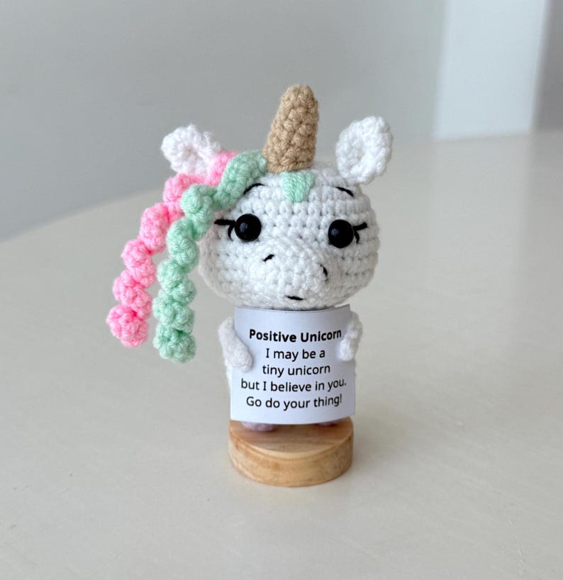 Crochet Unicorn Positive With Desk Decorations, Supportive Unicorn Plush, Birthday Gift, Gifts For Children Family Friend Coworkers