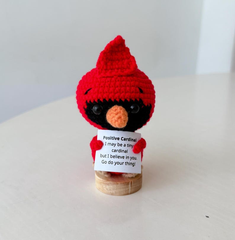 Crochet Cardinal Positive With Desk Decorations, Supportive Cardinal Plush, Birthday Gift, Gifts For Children Family Friend Coworkers