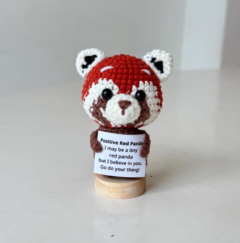 Crochet Red Panda Positive With Desk Decorations, Supportive Red Panda Plush, Birthday Gift, Gift For Children Family Friend Coworker