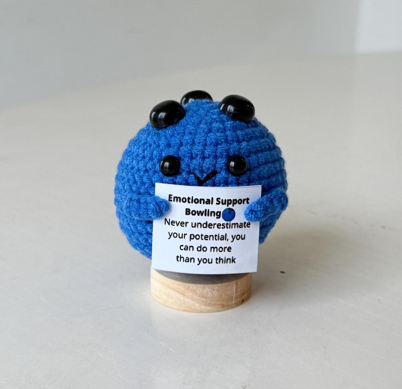Funny Positive Bowling, Knitted Bowling Pin With Positive Card, Cute Bowling Ball Wool Inspirational, Cheer Up Gift For Bowling Team Players