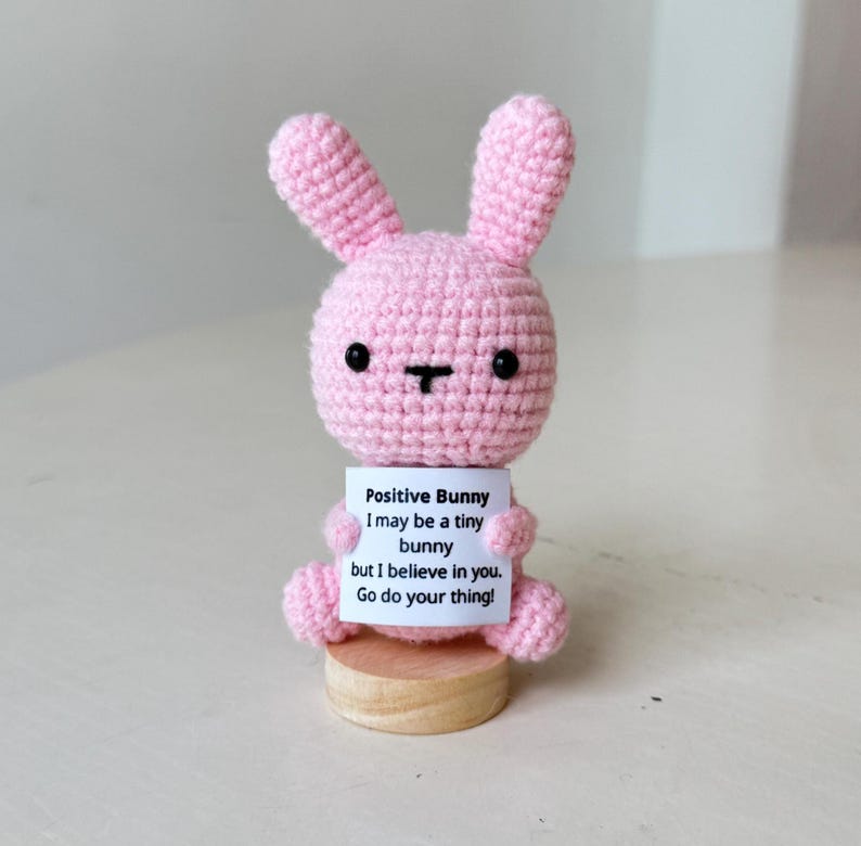 Crochet Bunny Positive With Desk Decorations, Supportive Bunny Plushie, Birthday Gift, Gifts For Children Family Friend Coworkers
