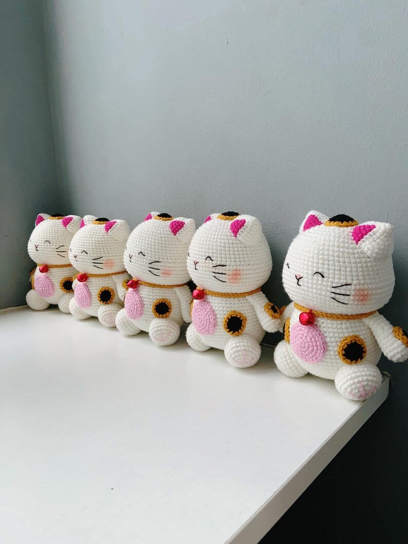 Crochet Lucky Cat, Handmade Maneki Neko Plush, Good Luck Gift