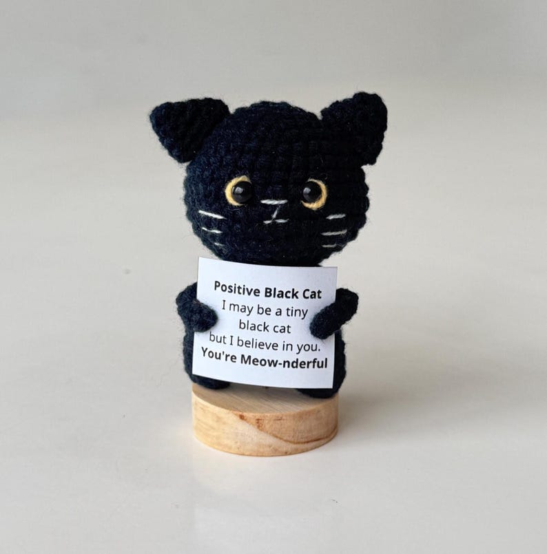 Handmade Cute Funny Crochet Cat, Inspirational Positive Animal, Cat Lover Gifts For Family Friend Coworker, Kitten Kitty Decor
