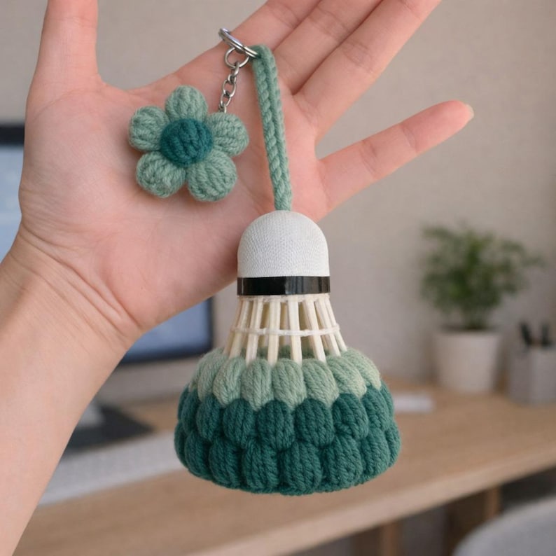 Crochet Shuttlecock Keychain, Handmade Badminton Bag Charm