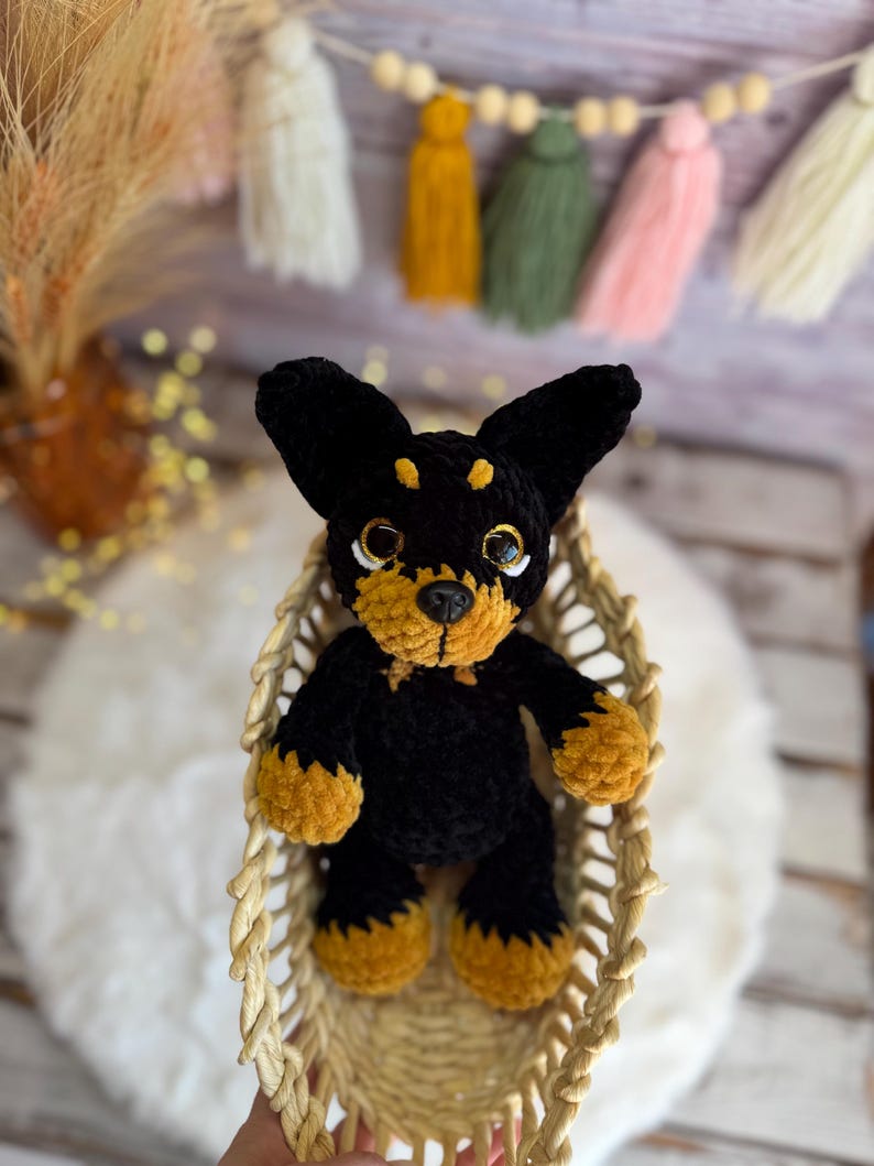 Doberman Rottweiler Miniature Pinscher Amigurumi Figure, Handmade Crochet Dog Decor, Dog Collectible, Dog Lover Gift