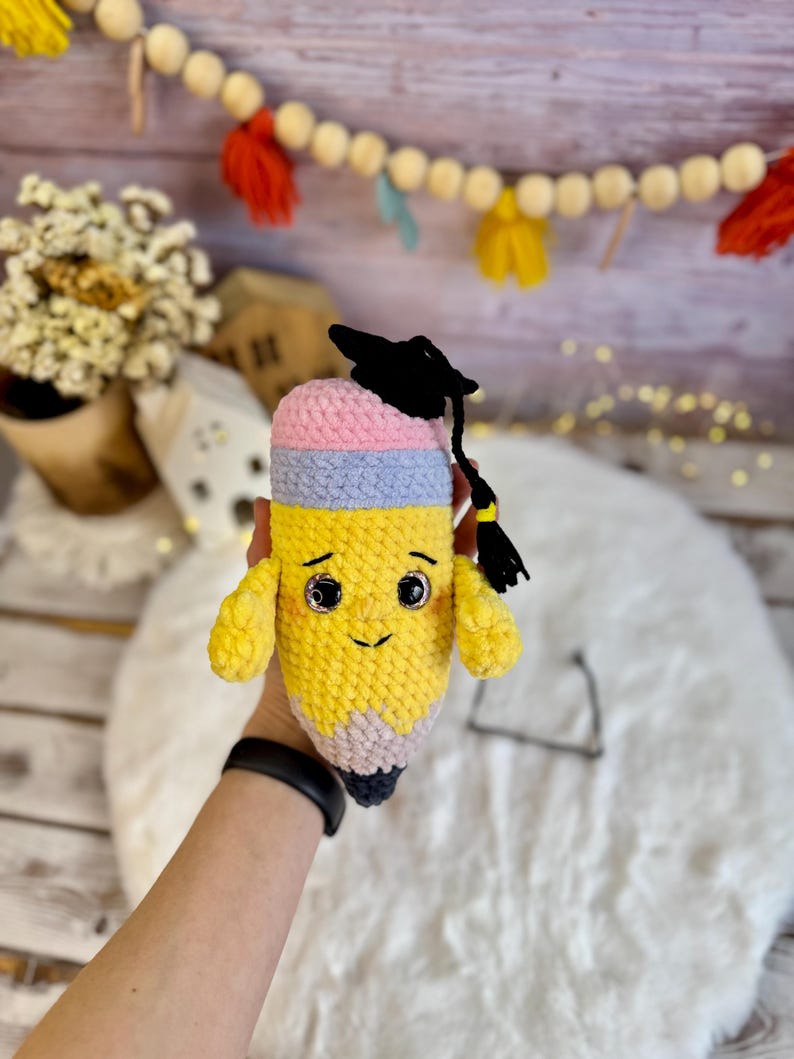 Graduation Gift Crochet Pencil Plush Teacher Appreciation Present School Decor Amigurumi Student Keepsake