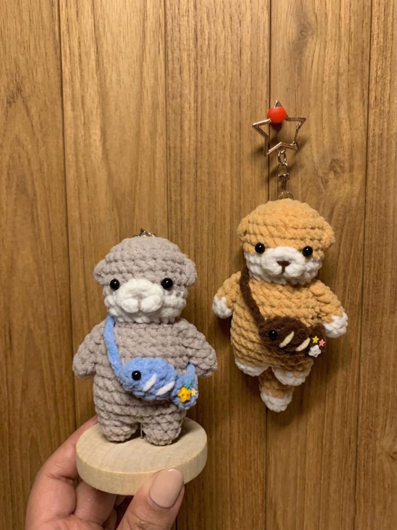 Crochet Otter Keychain | Handmade Amigurumi Otter with Fish Bag Charm, Cute Otter Plushie, Sea Animal Lover Gift, Gift for Her