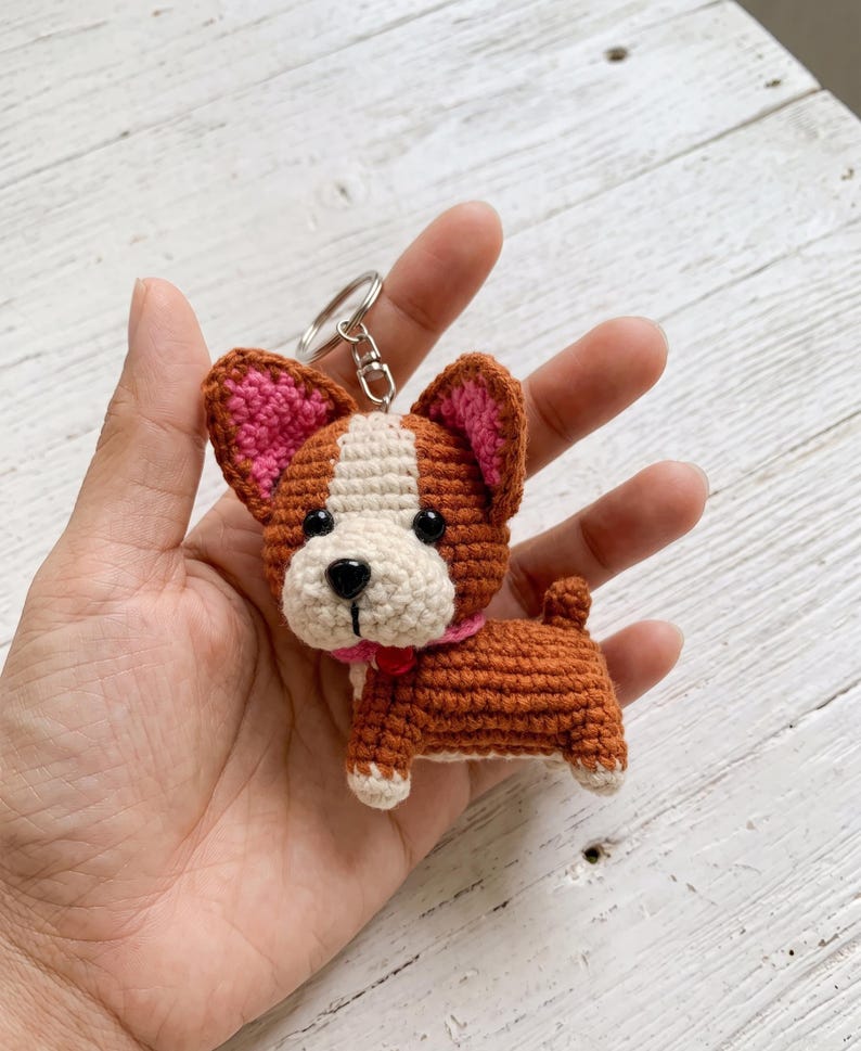 French Bulldog Crochet Keychain - Handmade Dog Lover Gift, Custom Color Puppy Amigurumi