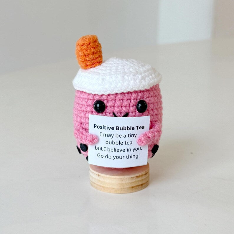 Crochet Boba Tea Positive, Support Inspirational Bubble Tea Plush, Milk Tea Lover Gift, Birthday Gifts For Children Family Friend Coworkers
