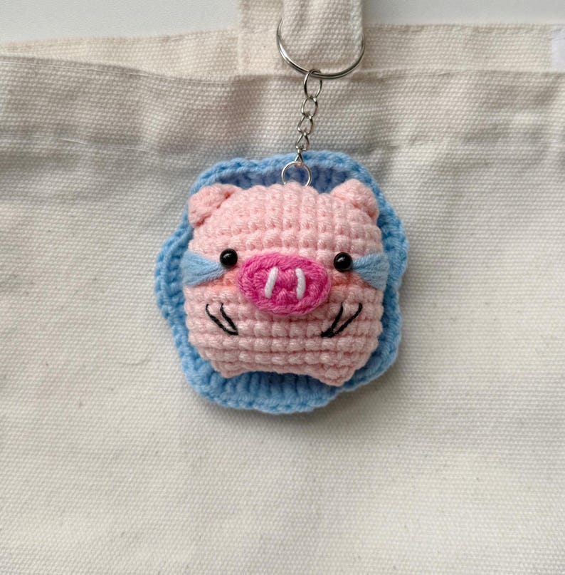 Cute Pig Crochet Keychain, Amigurumi Pig Crying, Crochet Mini Pig Plush Plushie Toy, Pig Meme Cute Gifts, Funny Pig Bag Charm