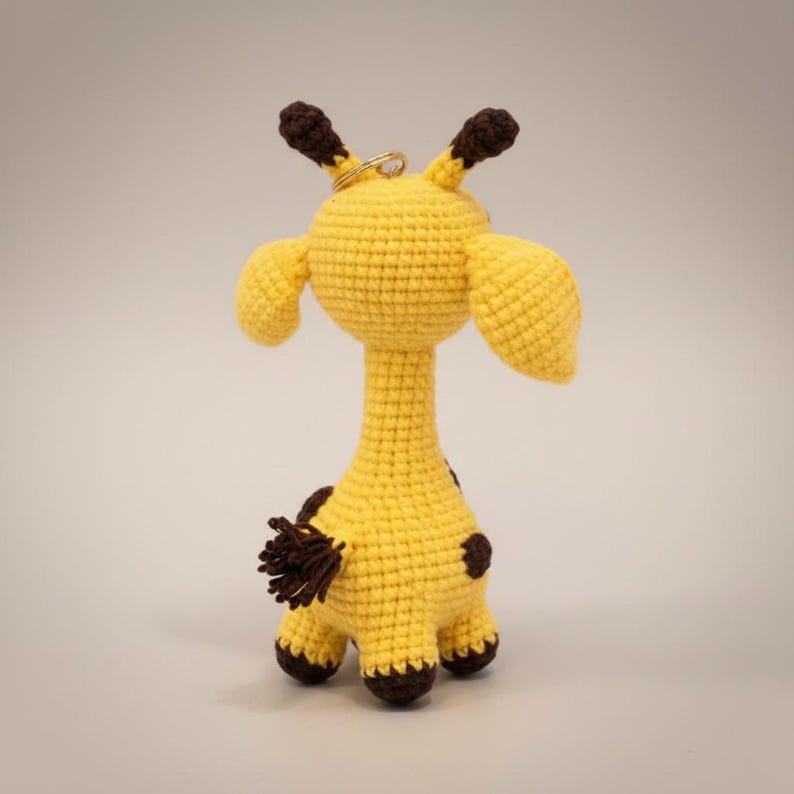 Handmade Crochet Giraffe Keychain, Cute Amigurumi Bag Charm, Yellow Spotted Animal Plushie, Unique Birthday Gift for Kids, Stocking Stuffer