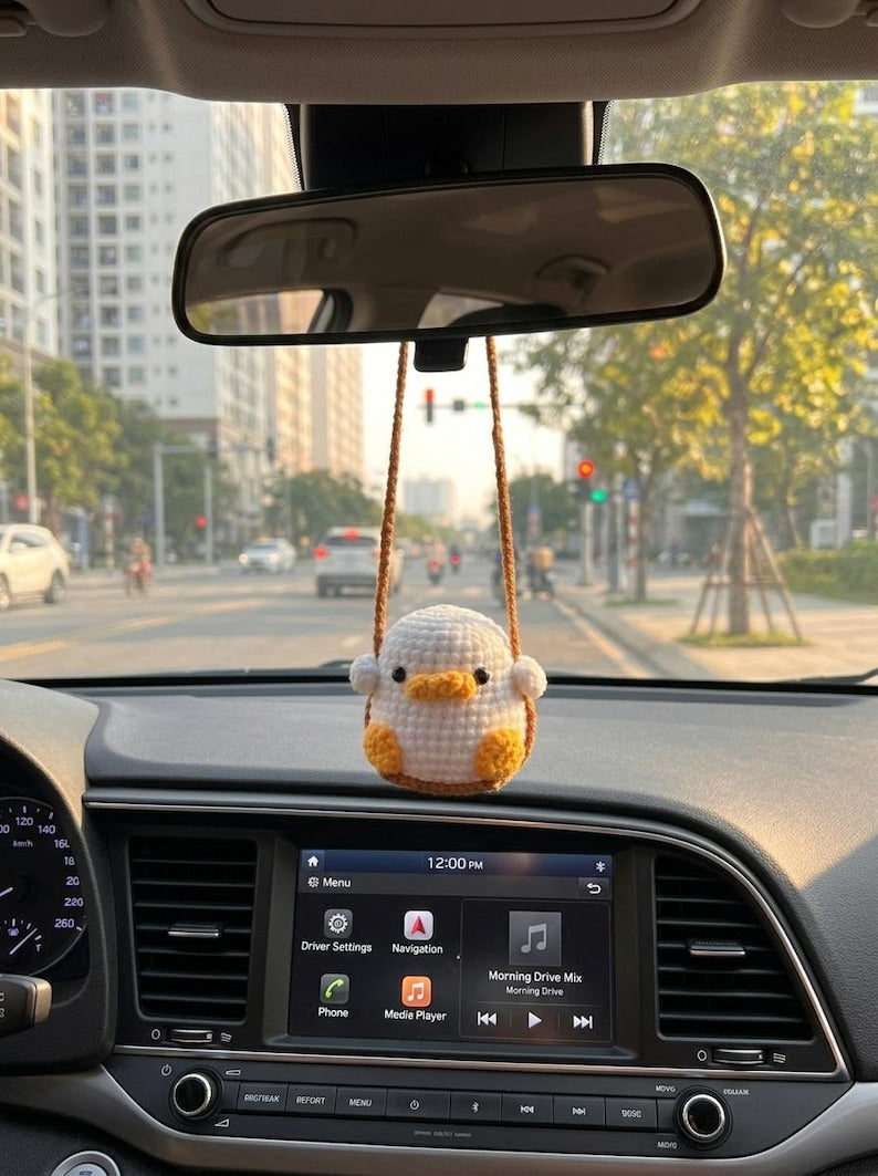 Cute Swinging Duck Car Mirror Hanging Accessories, Crochet Duckling Ornaments, Car Decorations, Car Charm, New Car Gift Idea, Gift For Her