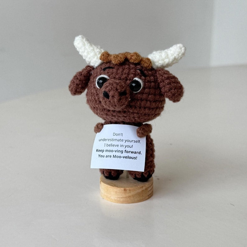 Crochet Bison Positive With Desk Decorations, Supportive Buffalo Plush, Birthday Gift, Gifts For Children Family Friend Coworkers