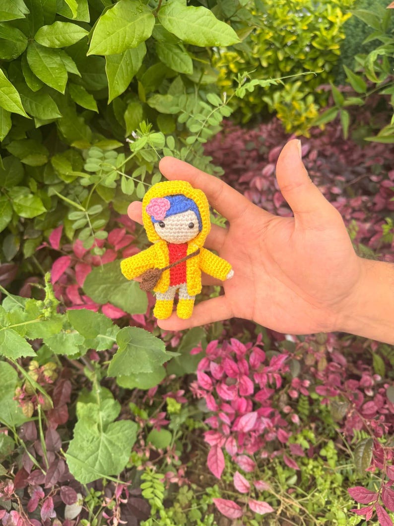 Coraline Yellow Raincoat Amigurumi Plush, Car Charm Accessory, Caroline Keychain