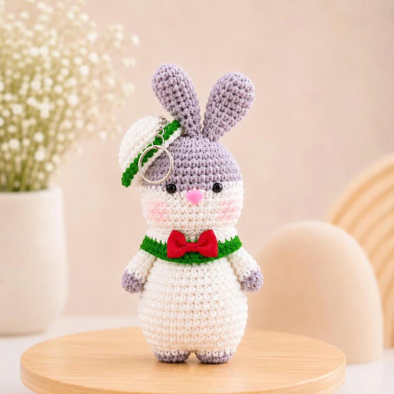 Cute Bunny Keychain Crochet | Sweet Handmade Comfort Gift | Aesthetic Desk Buddy